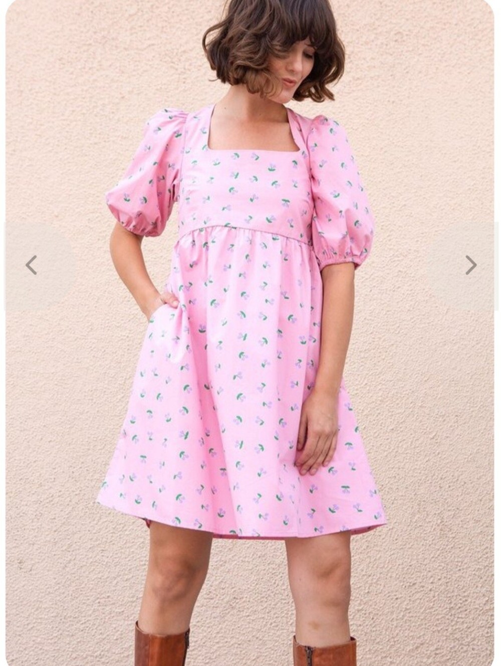 Cras Chloecras Dress Pink Cherries Print Size 34 Short Balloon Sleeve Kawaii